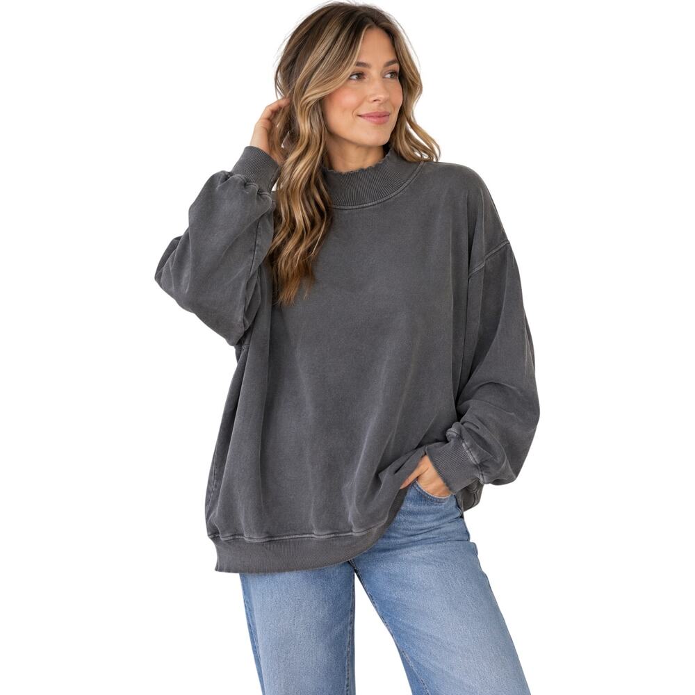 Aerie Oversized Mock Neck Sweatshirt Charcoal Gray XXL